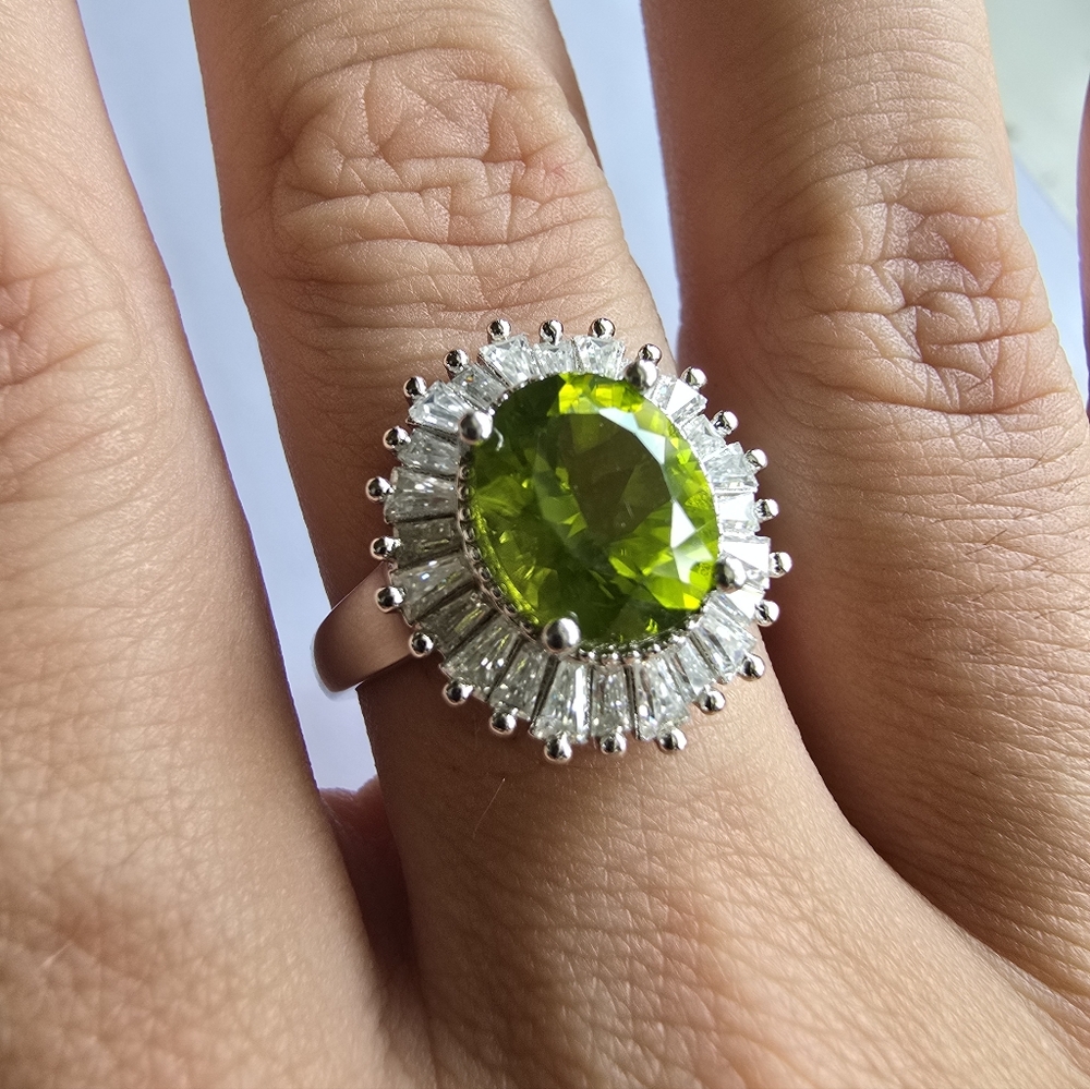 Chartreuse Hebei Peridot Halo Cocktail Ring